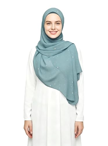 Lina & Lily Sparkle Shimmer Gold Glitter Women's Chiffon Hijab Head Scarf Shawl Wrap Lightweight - color: Ice Blue