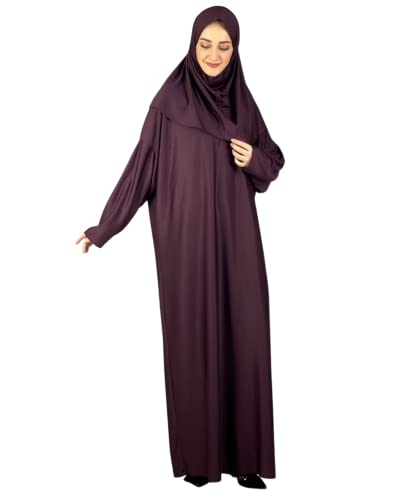 Women Prayer Clothes with Hijab Muslim Outfits Long Robe Abaya Turkish Islamic Dresses Dubai Kaftan with Rosary - color: Cherry