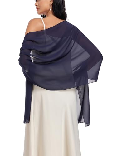 Shawls and Wraps Soft Chiffon Scarve Scarf For Evening Party Dresses Wedding Stole - color: Navy