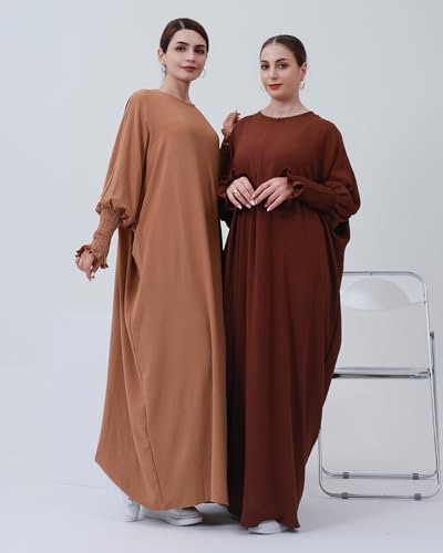 Muslim Prayer Abaya Islamic Women's Khimar Pure Color Hijab Dress Long Sleeve Dubai Kaftan - color: Coffee