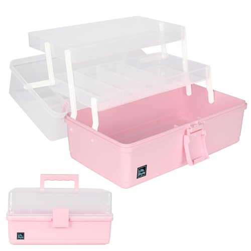 WEWLINE Hair Accessories Organizer 13-Inch Art Supply Bin Sewing Box 3-Layers Craft Storage Organizer with Handle Pink Tool Tackle Box Storage Great Gift for Kids - color: PINK