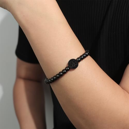 Aroncent Allah Stainless Steel Bracelet: Black Beaded Chain Islamic Jewelry - Ramadan Eid Gift for Men and Women - color: black
