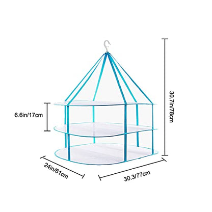 Fashion & Lifestyle Large Size Sweater Hanging Dryer, 3 Tier Folding Drying Rack, Lay Flat to Dry Mesh Clothes Hanger for Delicates and Swimsuit - color: Blue - 3 Tier