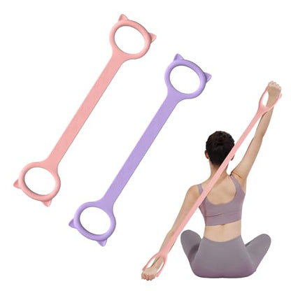Figure 8 Resistance Bands with Handles, Upgraded Silicone 8-Shaped Exercise Band for Women,Stretch Bands Set for Exercise Arms Back Legs Pilates Yoga - color: 2Pcs Pink 15Lb & Purple 25Lb
