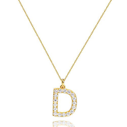 Tarsus Initial Cubic Zirconia Necklace Jewelry Gifts for Women Adjustable Chain 18" + 2" - style: Gold-D-Diamond style