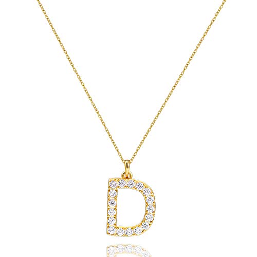 Tarsus Initial Cubic Zirconia Necklace Jewelry Gifts for Women Adjustable Chain 18" + 2" - style: Gold-D-Diamond style