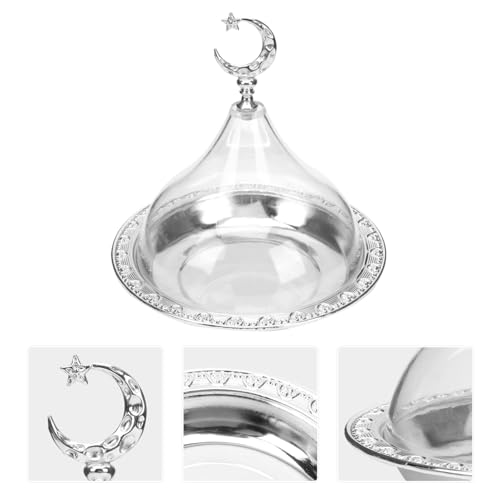 Kichvoe Electroplating Iron Food Serving Tray with Clear Lid 6.69 Inch Compact Snack Storage Plate for Desserts Cakes Fruits and Party Use