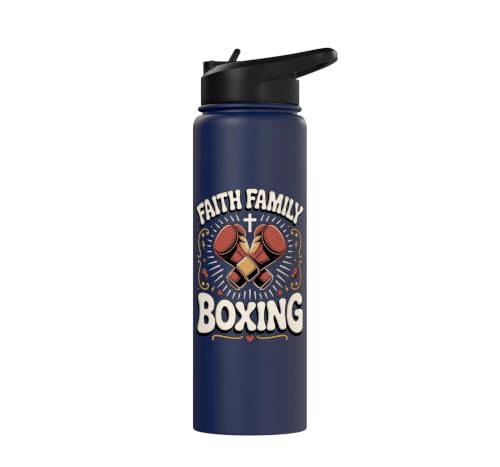 Faith Family Boxing Boxer Fighter Combat Sport Stainless Steel Insulated Water Bottle - color: Navy Blue
