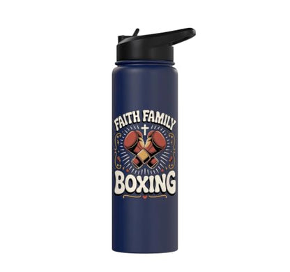 Faith Family Boxing Boxer Fighter Combat Sport Stainless Steel Insulated Water Bottle - color: Navy Blue