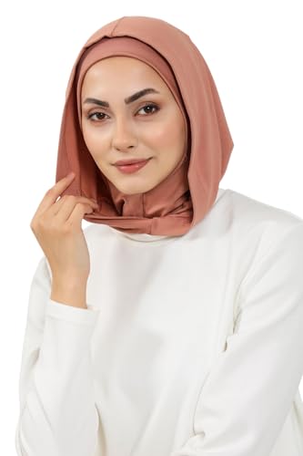 Aisha's Design Full Coverage%95 Cotton Bonnet for Women, Ready-to-Wear Hijab Bonnet Headscarf with Neck Coverage - color: Cappuccino