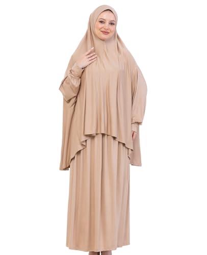 Prien Soft Prayer Dress For Women, Muslim Abaya Hijab Set, Long Turkish Cotton Praying Outfit, Islamic Clothes For Ramadan - color: Deep Mink