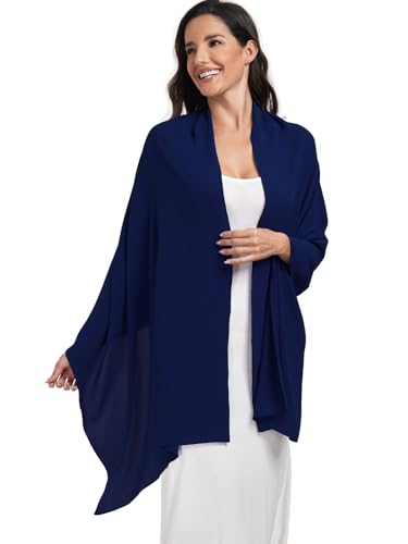 Chiffon Shawl and Wraps for Women Warm Scarves Wedding Evening Bridal Scarfs Pashmina Shawls - color: Navy