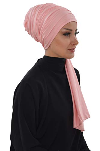 Aisha's Design Instant Hijab Scarves for Women, 95% Cotton Pretied Bonnet Turban Easy to Wear Cotton Headscarf - color: Powder Pink