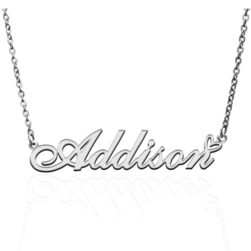 Custom Name Necklace Customized Personalized Plated Necklace for Mother Daughter Friendship Women Valentine's Day Christmas Birthday New Year Party - style: Addison Silver