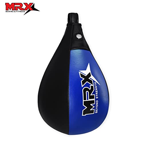MRX Speed Punching Bags Genuine Leather MMA Training Speed Bag Muay Thai SpeedKills Punching, Dodge Striking Bag for Workout Pro Boxing Bag for Home Gym Kids, Men, Women - color: Black Blue