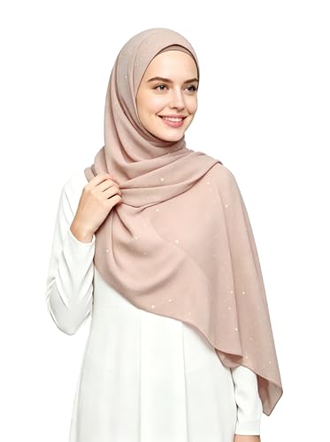 Lina & Lily Sparkle Shimmer Gold Glitter Women's Chiffon Hijab Head Scarf Shawl Wrap Lightweight - color: Nude