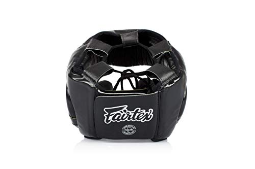 Fairtex Muay Thai & Boxing Headgear | Protective Sparring Head Guard with Adjustable Straps, Multi-Layer Padding, Enhanced Vision & Coverage - color: HG13 Black Lace-up, size: Large
