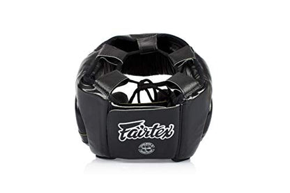 Fairtex Full Head Guard, Muay Thai MMA Sparring Helmet Protective Headgear | Handcrafted 3-layer padding shell. Lightweight sleek construction shields against elbows during high-intensity ring session - color: HG13 Black Lace-up, size: Medium