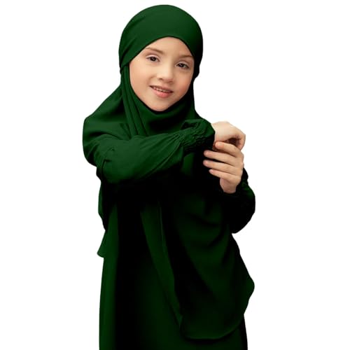 Muslim Dress for Girls Prayer Abaya with Hijab Toddler Islamic Cardigan Clothes Kaftan Robe Maxi Dresses Ramadan - color: Green, size: 9-10 Years