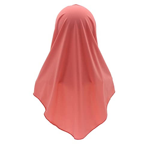 Girls Hijab Muslim Scarf for Kids – Ready to Wear, Solid Color, Soft & Breathable Daily Headwear for Ages 6-11 - color: Watermelon Red
