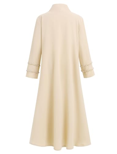 Muslim Abaya For Girls Islamic Prayer Abayas Dress with Hijab Ramadan Cardigan Kaftan Robe Dresses Dubai Outfits - color: Beige, size: 5-6 Years