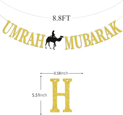 Umrah Mubarak Banner, Happy Eid Decorations Banner, Eid Festival Muslim Islam Party Decoration Supplies, 2023 Hajj Mubarak Umrah Mubarak Islamic Party Decoration Supplies…