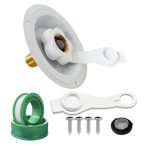 RV City Water Inlet With Check Valve, 3/4 NH Female to 1/2 NPT Male Flange Fresh Water Replacement, Dust Plug for Camper Motorhome, White