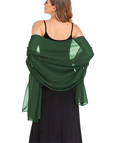 Shawls and Wraps for Evening Dresses Sheer Chiffon Women Elegant Soft Silky Wraps Wedding Bridal Scarf - color: Dark Green, size: 79*18‘’