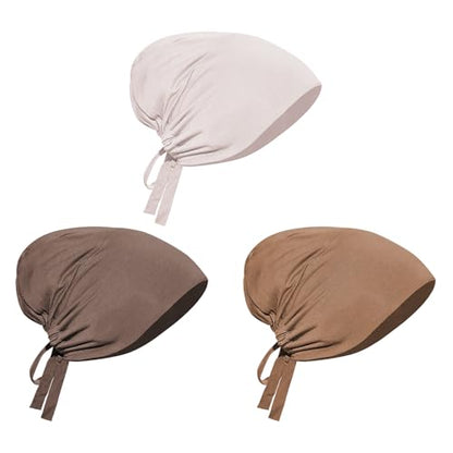 PURFUN 3 Pcs Muslim Inner Hijab Caps Women Solid Color Under Hijab Caps Stretchy Breathable Full Cover Undercap Tube Bonnet - color: Beige+coffee+brown