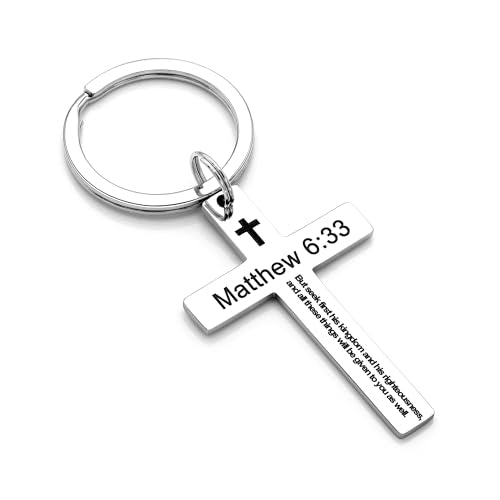 Ldurian Bible Verse Keychain Christian Cross Keychain for Women, Cross Key Chain for Men Religious Scripture - style: Matthew 6:33