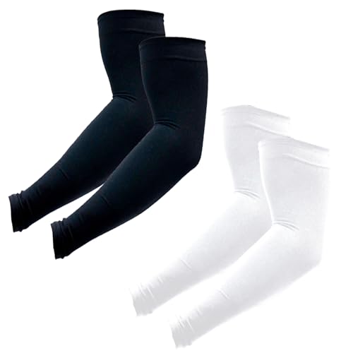 PFFY UV Protection Cooling Arm Sleeves for Men and Women UPF 50 Sun Sleeve - color: 2 Pairs: 1 Pair Black, 1 Pair White