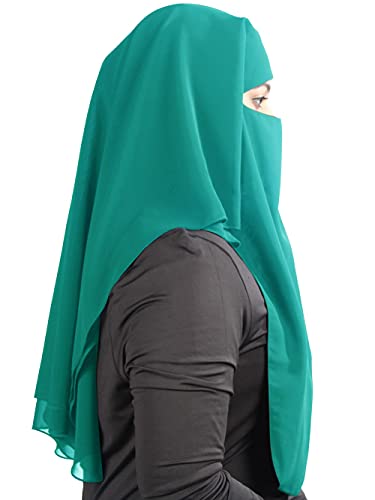 MyBatua 3 Layers Saudi Niqab In Breathable Georgette, Wholesale Price, 1pc Face Veil NQ-003 - color: Sea Green