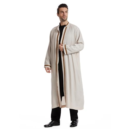 Qianliniuinc Thobe for Men Abaya Islamic Clothing - Muslim Kaftan Dubai Arabic Robe Loose Fit Casual Prayer Wear - color: Beige, size: 3X-Large