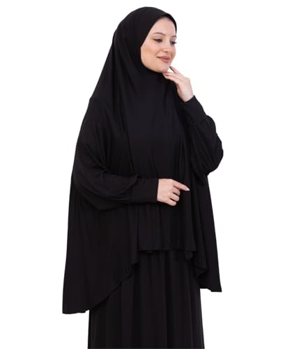 Prien Soft Prayer Dress For Women, Muslim Abaya Hijab Set, Long Turkish Cotton Praying Outfit, Islamic Clothes For Ramadan - color: Black