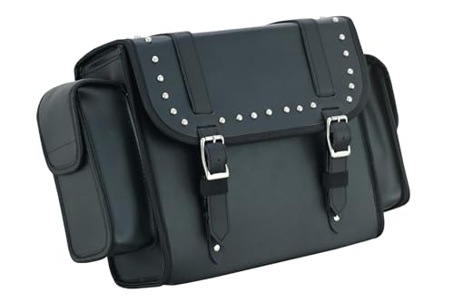 Black Motorcycle Sissy Bar Bag 22.9L Fits Harley Davidson, Indian, Yamaha & Suzuki Motorcycles Synthetic Leather Universal (Studded) - style: Studded