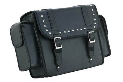 Black Motorcycle Sissy Bar Bag 22.9L Fits Harley Davidson, Indian, Yamaha & Suzuki Motorcycles Synthetic Leather Universal (Studded) - style: Studded