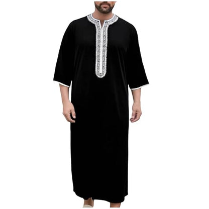 Lmdudan Men Islamic Kaftan Robe - Men's Long Sleeve Dubai Clothes - Men Muslim Robe Eid Muslim Thobe Abaya Robes with Pocket - color: Black, size: Medium