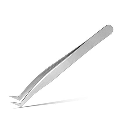 Volume Eyelash Extension Tweezer - FEITA Professional Angled Curved Pointed L-Shaped Precision Tweezers for 3D 4D 6D Lashes Extension - Silver - color: Silver L-shaped 1pc