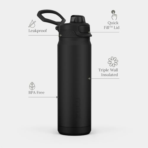 ZULU Powerfill Pro 24oz Stainless Steel Water Bottle with Quick Fill Lid, Triple Walled Vacuum Insulated Metal, Leak Proof Locking Lid, Sip and Chug, Reusable BPA Free, Black - color: Black, style: 24oz