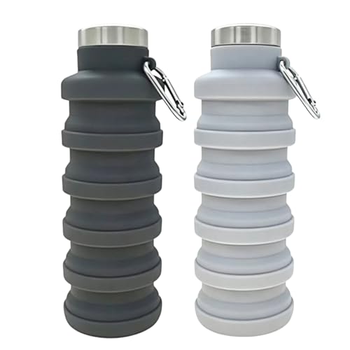 YCT Collapsible Water Bottle 17oz（500ml），Travel Portable Sport Water Bottle，Reusable Silicone Foldable Water Bottles for Gym Camping Hiking (Black+Grey) - color: Black+Grey, style: Retractable