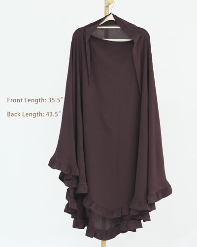 Muslim Prayer Hijab Solid Color Ruffled Head Scarf Women Islamic Head Cover Khimar - color: Dark Coffee