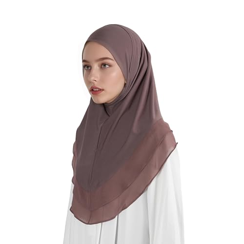 Hijab for Women Muslim Patterned Headscarf Arabian Headscarf Islamic Khimar Prayer Cloth Hijab Scarf for Women - color: Brown
