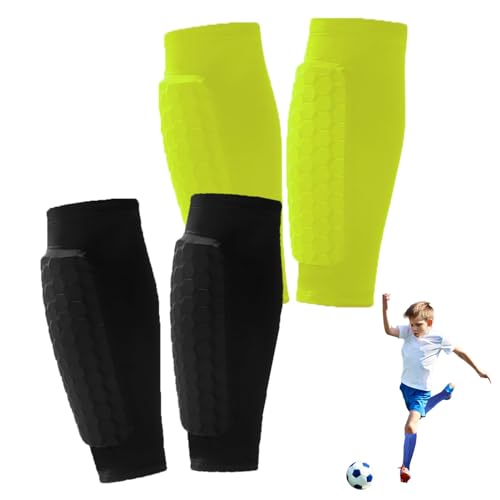 2 Pairs Soccer Shin Guards for Kids Youth Adult,Shin Guards Soccer Calf Compression Sleeve with Honeycomb Pads,Lightweight Shin Protector Support for Baseball MTB Football–Boys Girls Protective Gear - color: black+green, size: X-Small
