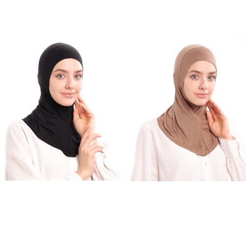 Modal Jersey Muslim Amira Instant Hijab Scarf for Women Jersey Hijab Undercaps - color: Black+camel