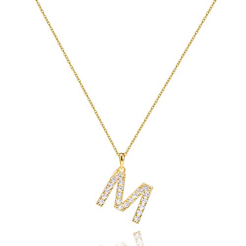 Tarsus Initial Cubic Zirconia Necklace Jewelry Gifts for Women Adjustable Chain 18" + 2" - style: Gold-M-Diamond style