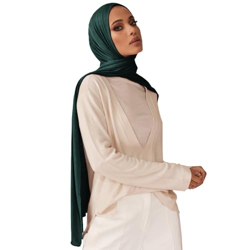 Soft Hijab Scarf for Muslim Women, 71" Long Head Wrap Shawl - color: Dark Green