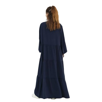 Prlemend Two-Pieces Abaya for Women Muslim Robe with Belt Prayer Dress Set | 2PCs, with Belt, Cake Skirt - color: Dark Blue, size: Large