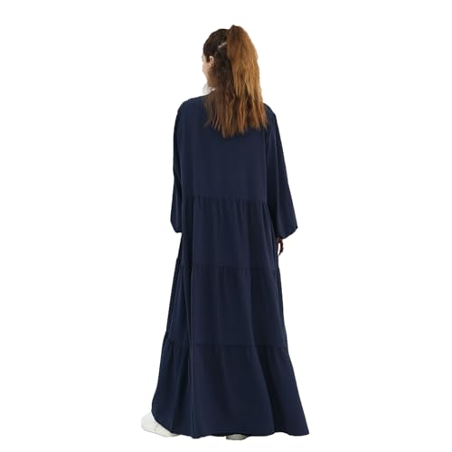 Prlemend Two-Pieces Abaya for Women Muslim Robe with Belt Prayer Dress Set | 2PCs, with Belt, Cake Skirt - color: Dark Blue, size: Medium