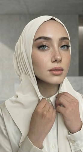 Instant Hijab Scarf for Women – Soft, No-Iron, No-Pins, Ready-to-Wear Hijab – Stretchy & Lightweight Polyester Fabric - color: C2 White