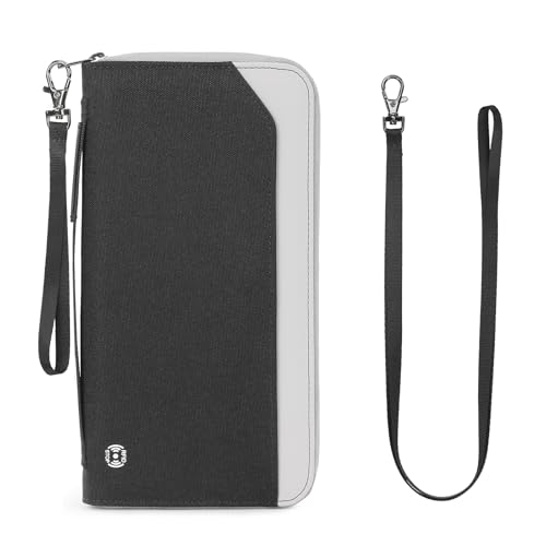 Family Passport Holder for 6, RFID Blocking Travel Wallet with AirTag Holder, Large Travel Document Organizer Pouch for Women Men with Neck Strap and Zipper Pocket - color: New black